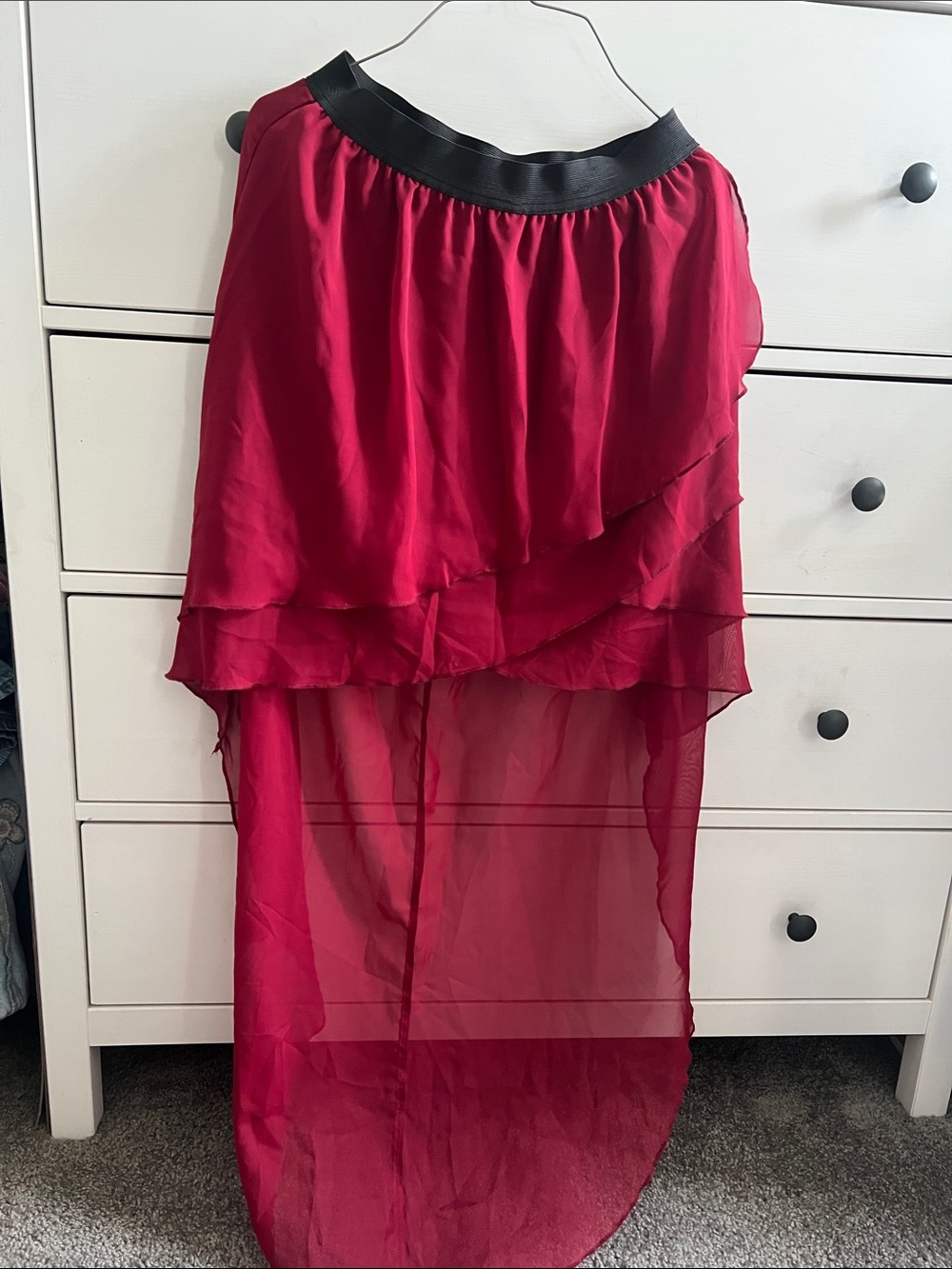Charlotte Russe Magenta High-Low Layered Chiffon Skirt with Black Waistband